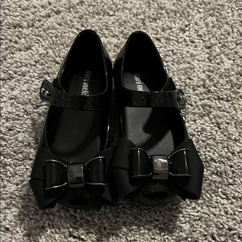 Mini Melissa Sparkly Black Bow Dress Shoes size 8* BRAND NEW